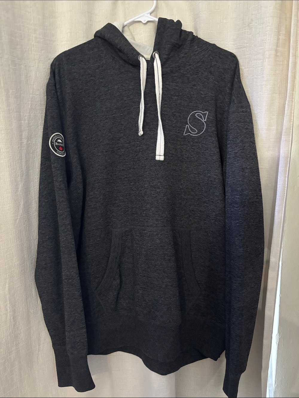 Roots Dark Gray Pullover Hoodie with Contrast Drawstrings
